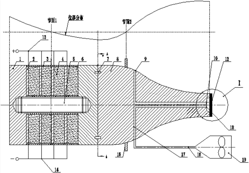 Low-pressure driven shift shaft Vickers curve type low-frequency ultrasonic three-time atomization spray head