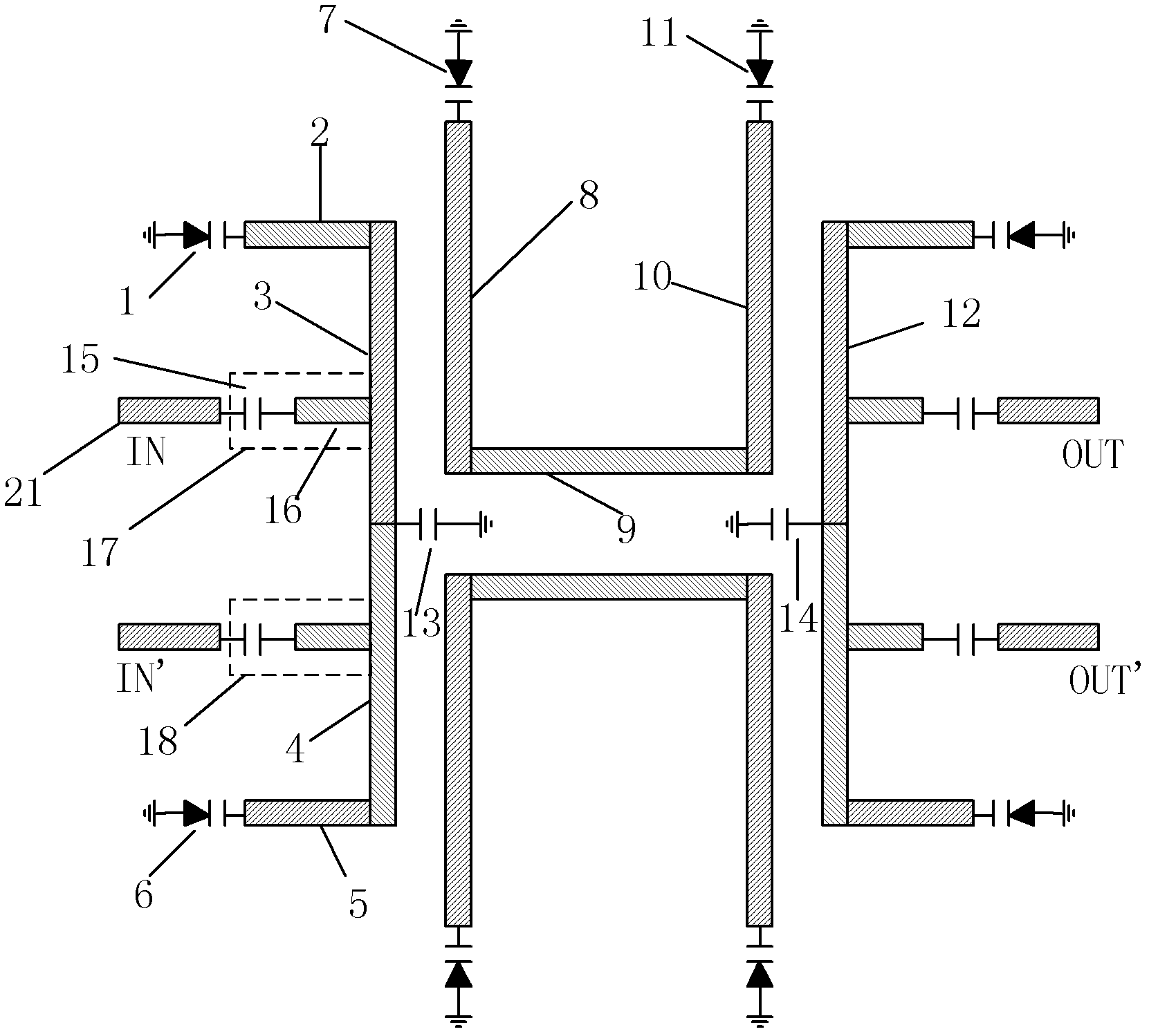 Balanced type radio frequency voltage tunable bandpass filter with constant absolute bandwidth