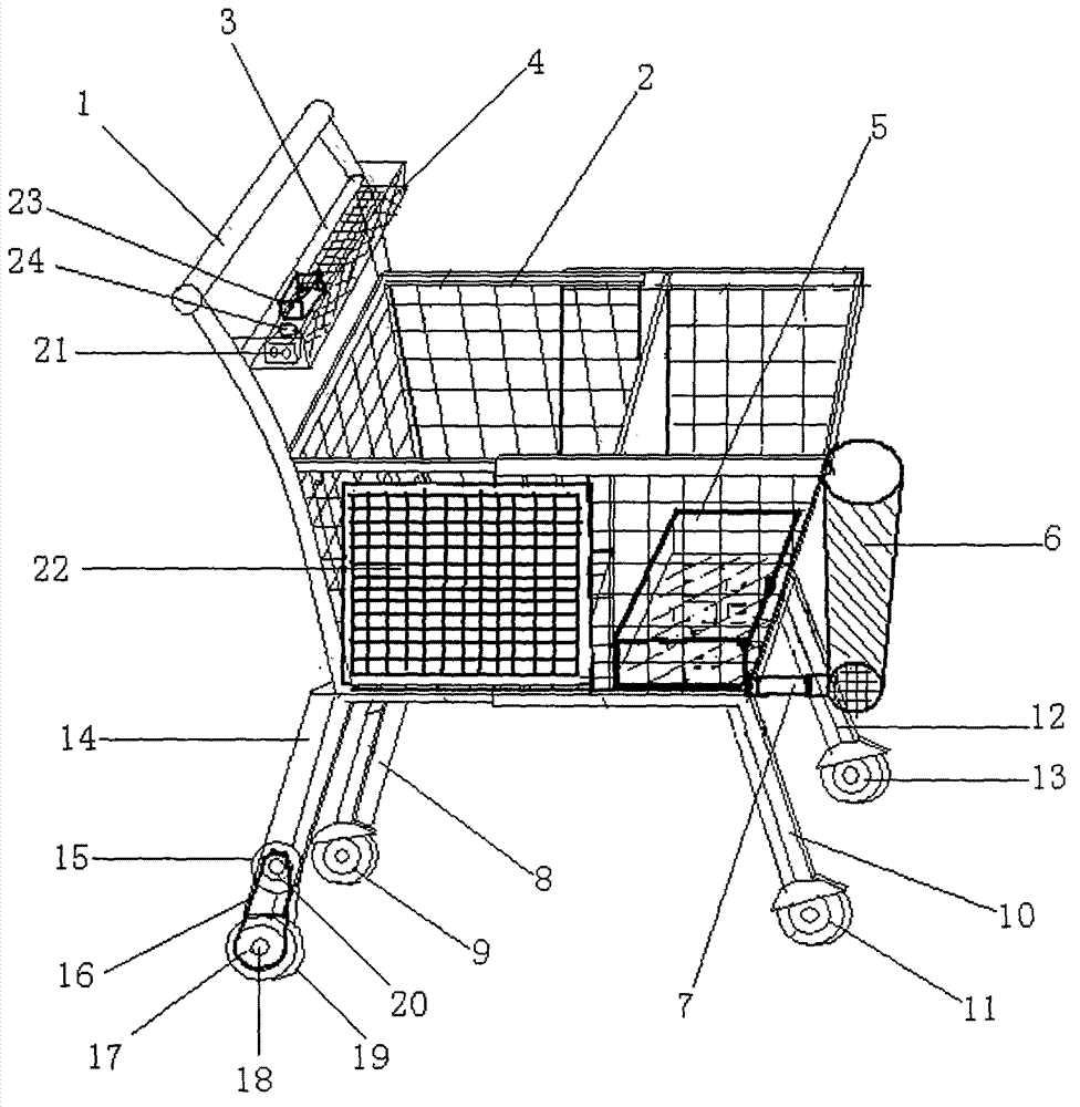 Supermarket hand-pushing energy-storing shopping trolley