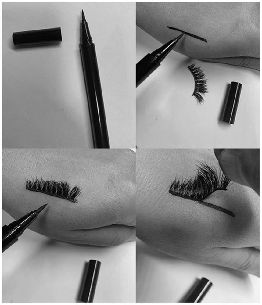 Viscous eyeliner liquid with strong false eyelash adhesion as well as preparation method and application thereof