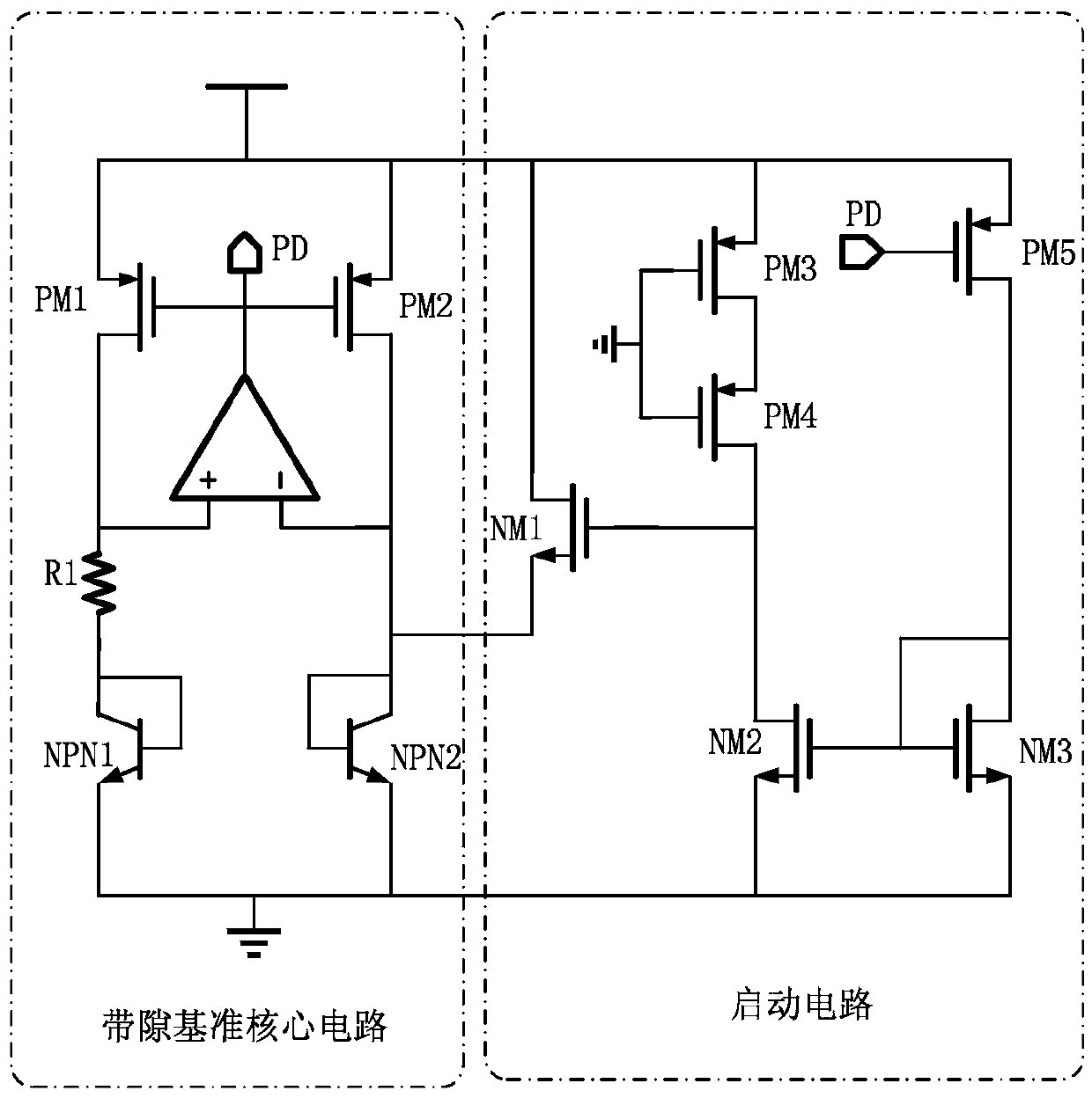 Band-gap reference starting circuit with super-low leakage current