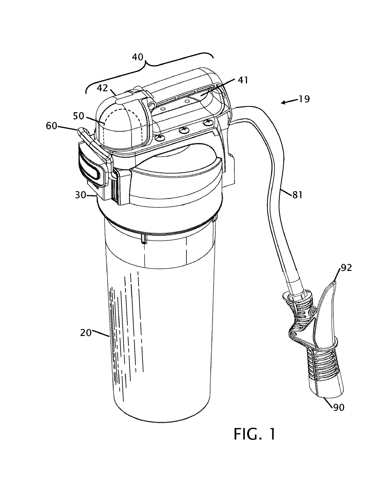 Fire extinguisher with internal mixing and external gas cartridge