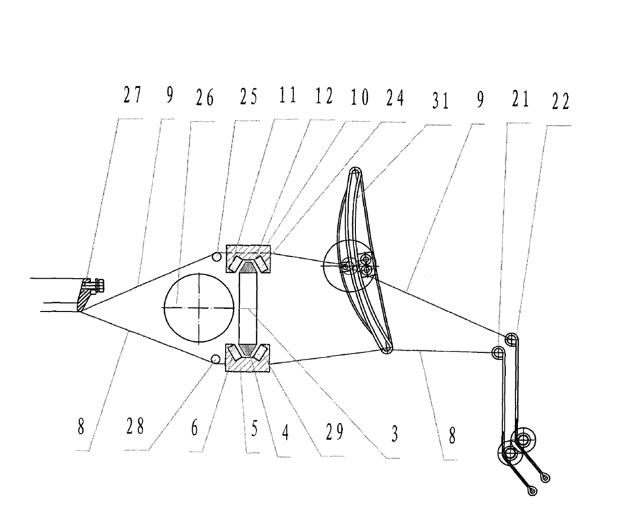 High-speed plastic circular weaving machine capable of preventing all strands of warp yarn from being ground