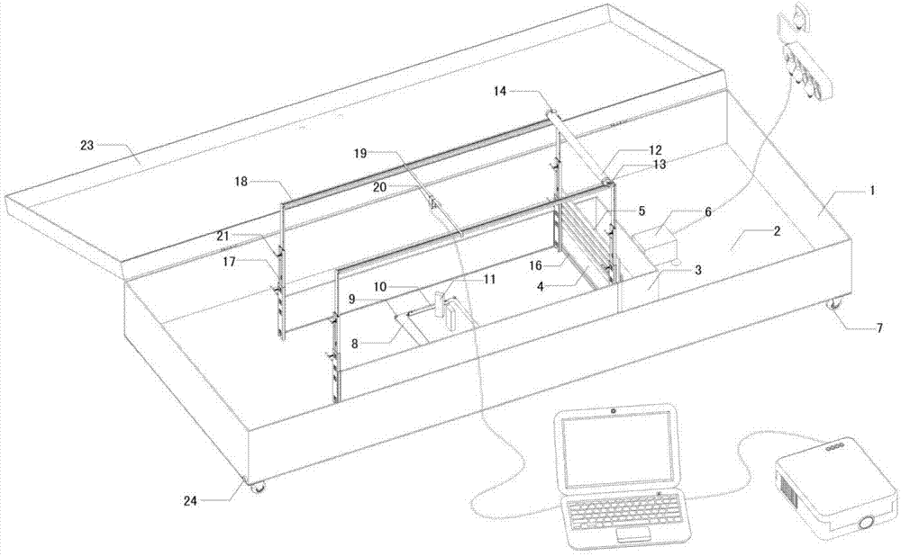 Experimental facility using water flow for simulating wind environment of building