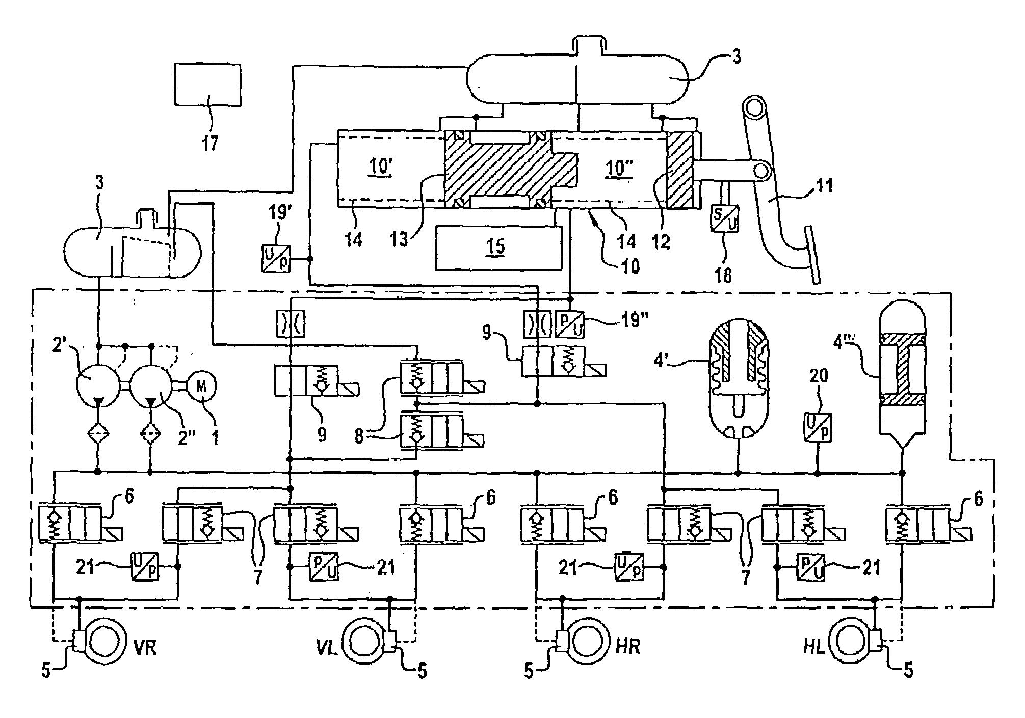 Hydraulic braking system operated by an external force