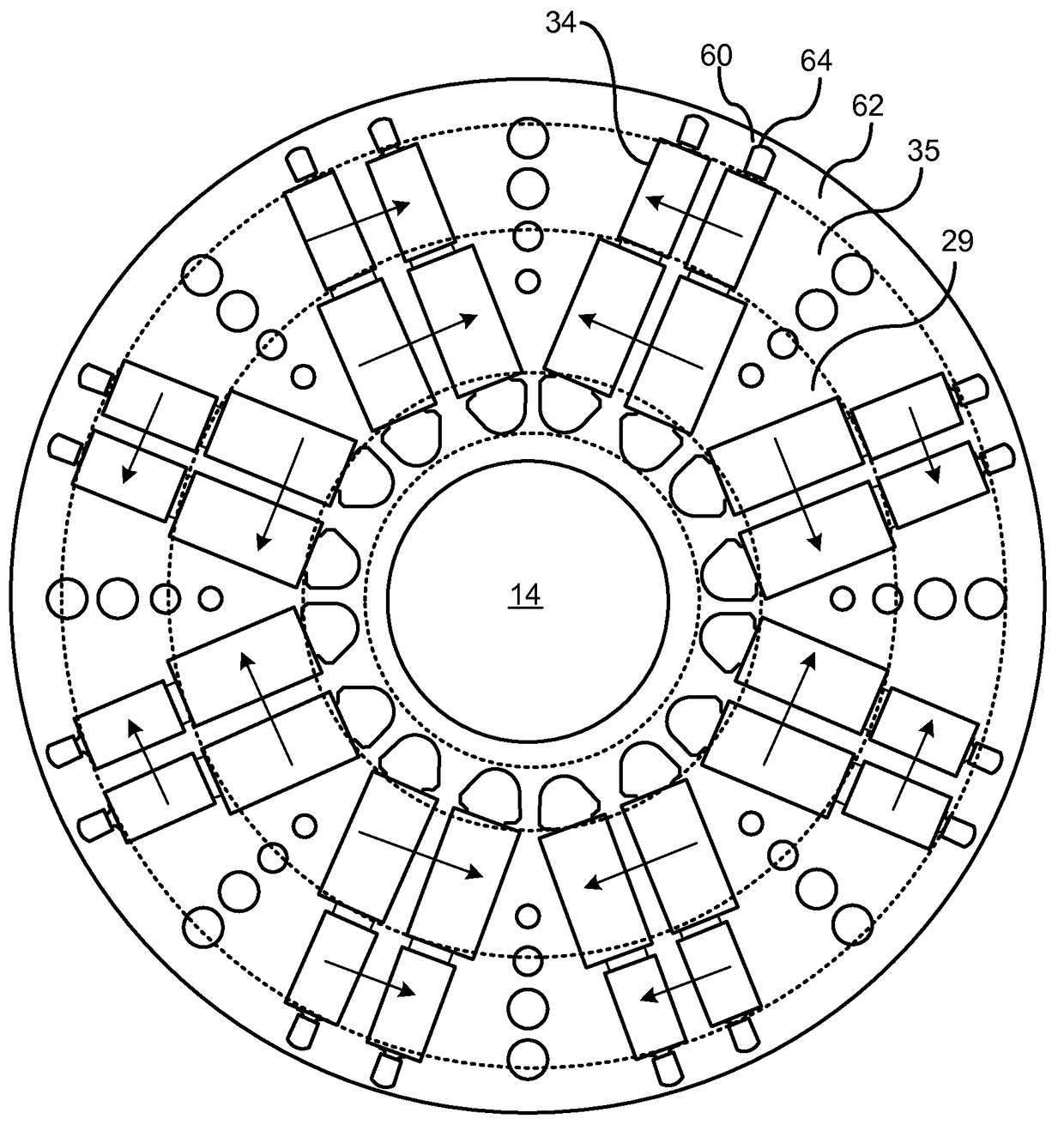 Split pole spoke type PM machine with enclosed magnets