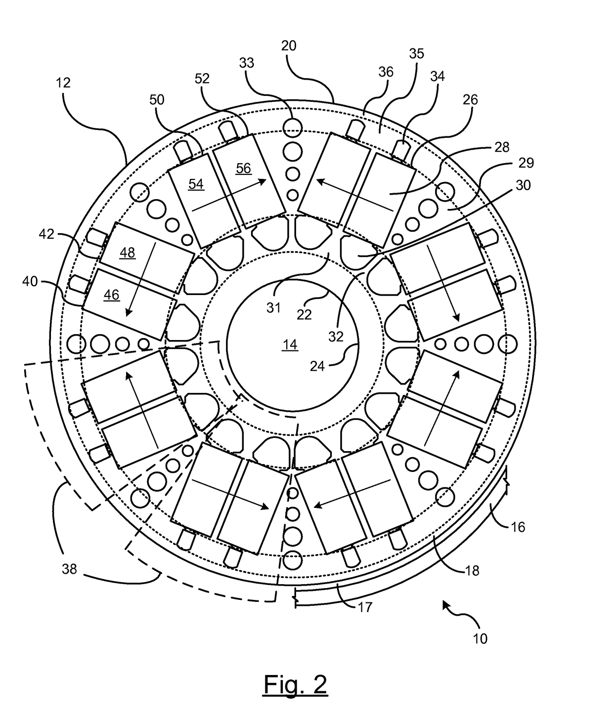 Split pole spoke type PM machine with enclosed magnets