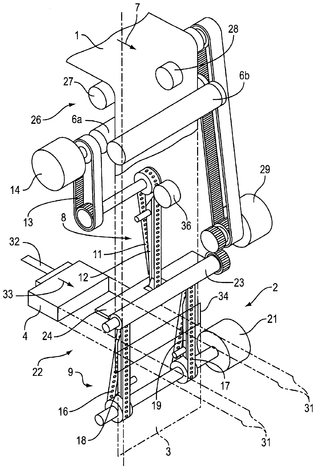 Apparatus for transporting webs of wrapping material