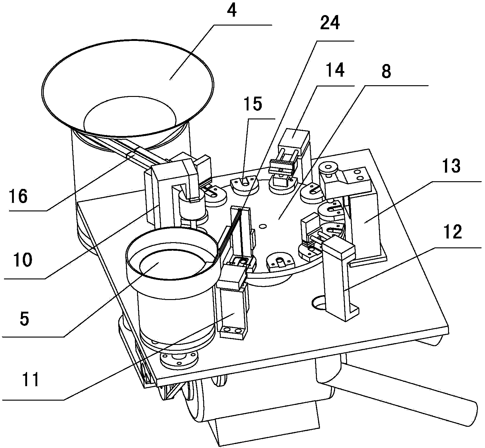 Automatic stub threading equipment for copper clip buttons