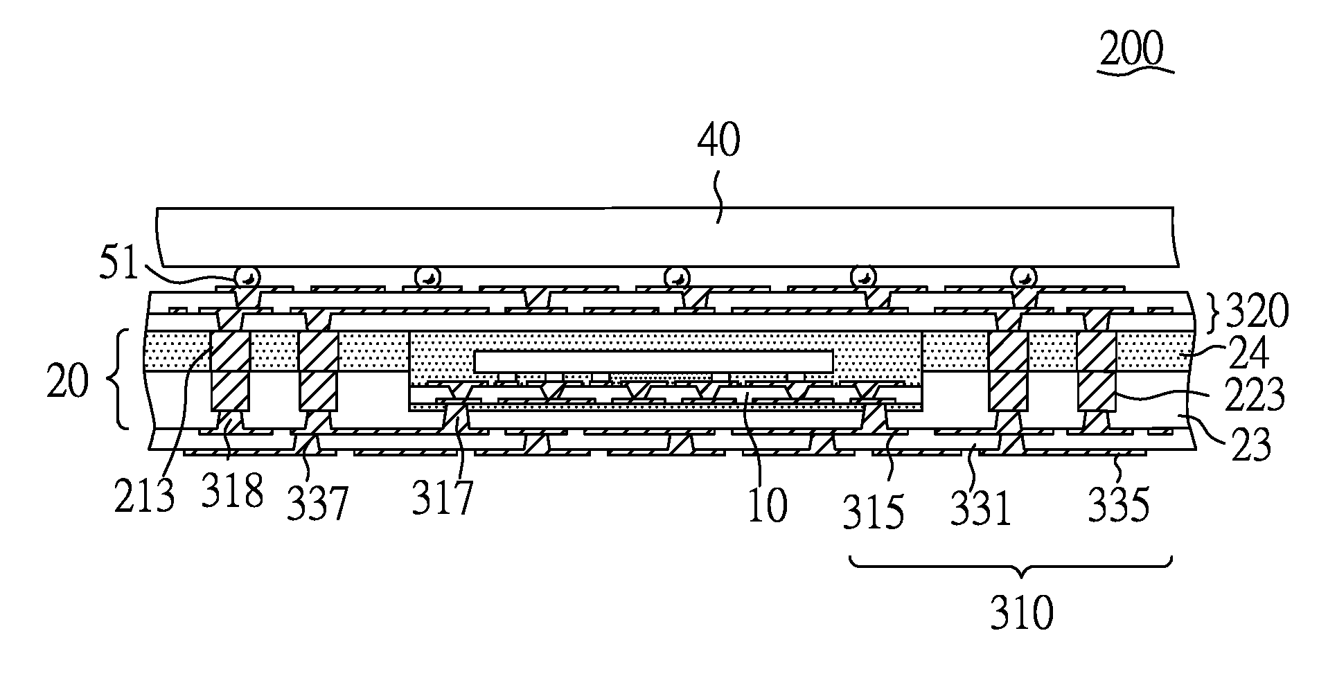 Package-on-package semiconductor assembly having bottom device confined by dielectric recess