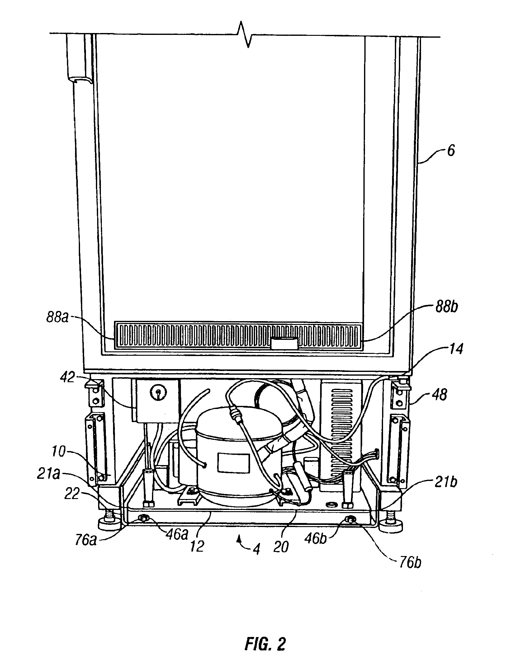 Refrigerator cooler and housing cabinet and an improved method of insertion of the refrigerator compressor unit