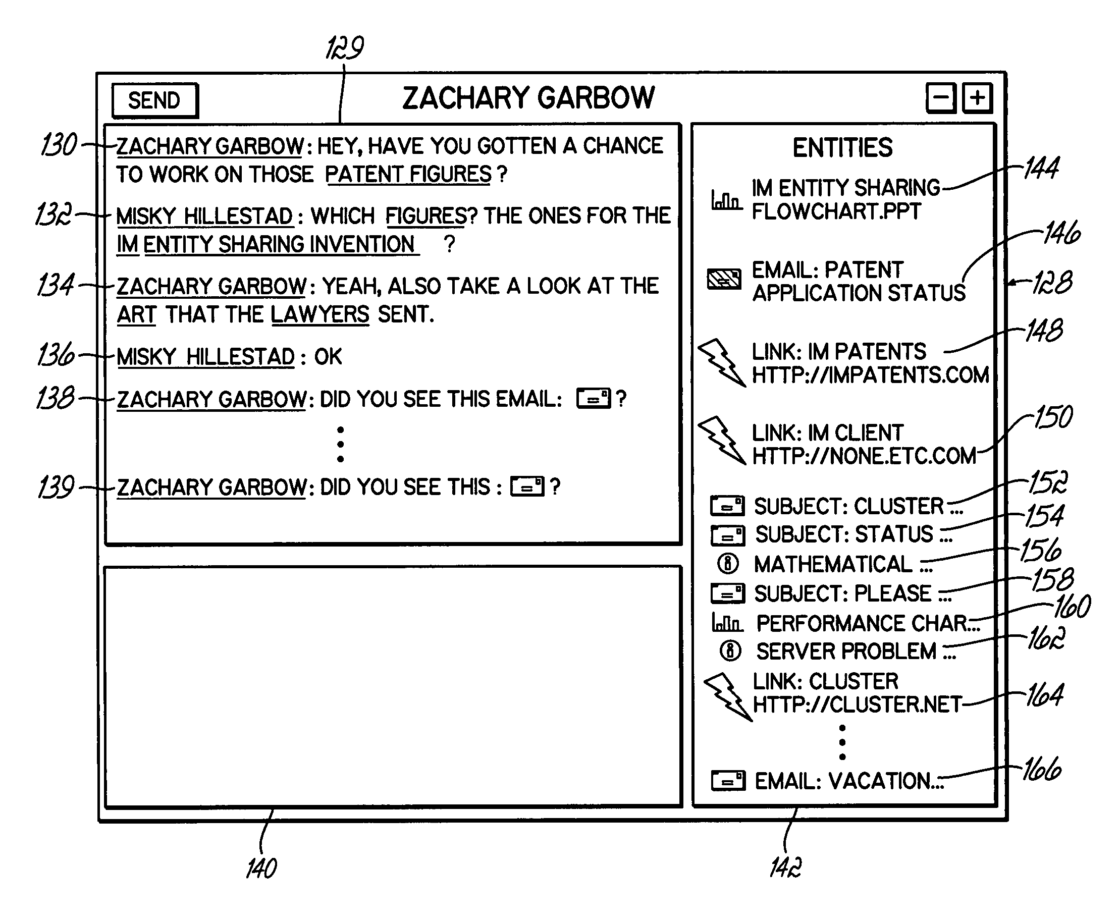 Identifying and displaying relevant shared entities in an instant messaging system