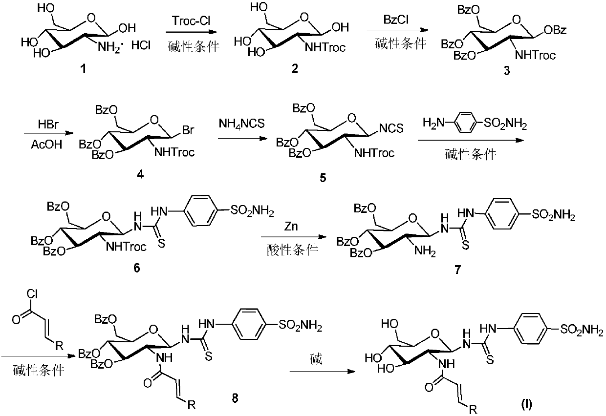 n-4-Benzenesulfonylamino-n'-1-deoxy-(2-deoxy-2-substituted amino)-β-d-glucopyranosylthiourea compound and its use