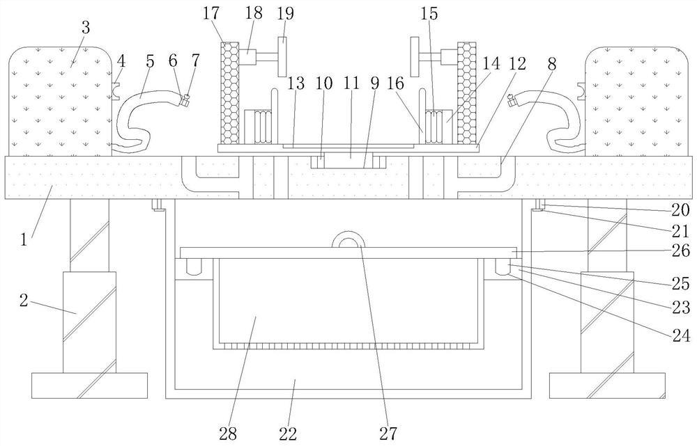 Stone carving processing and repairing workbench with cleaning and residue collecting functions