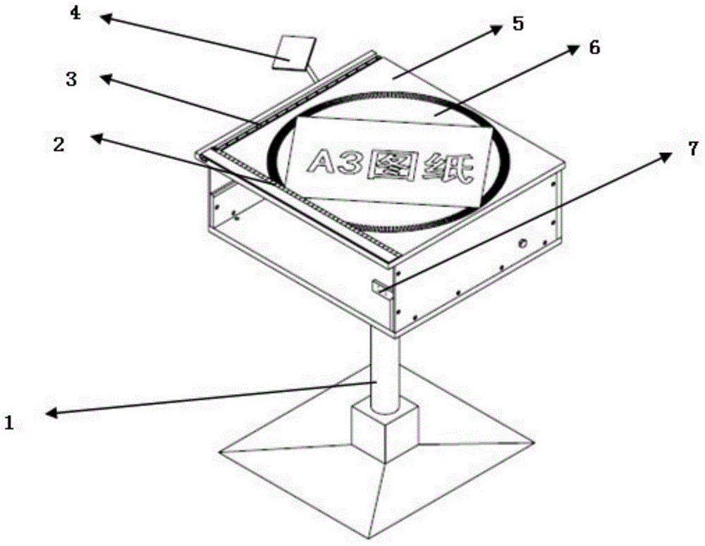 Drawing table with tabletop containing turnplate portion