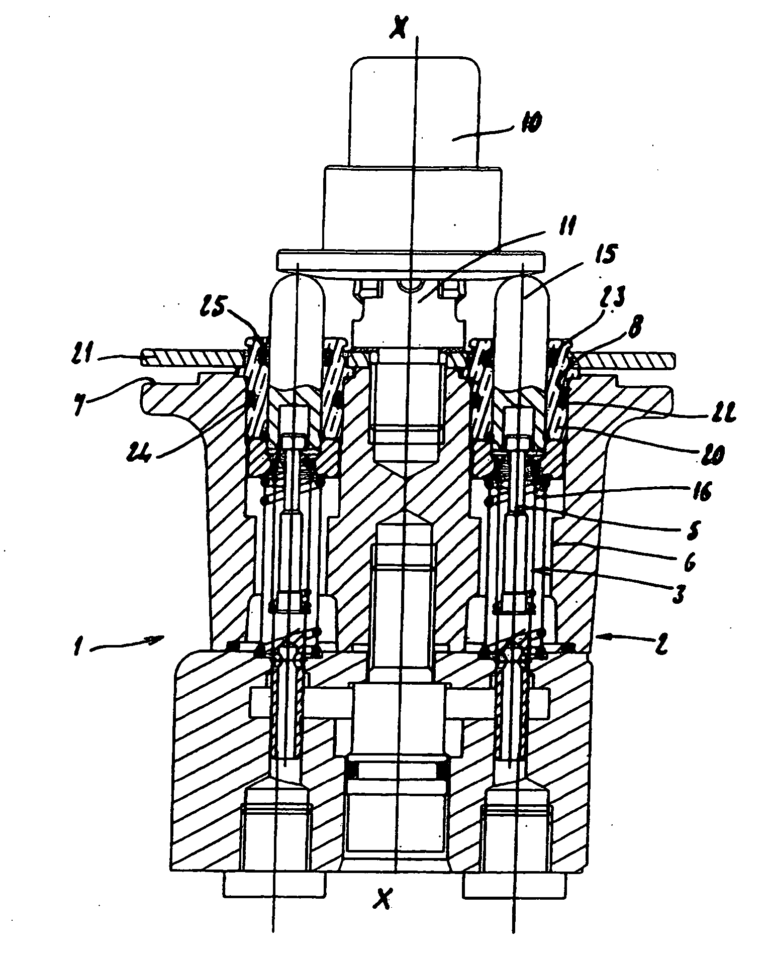 Double-guided pressurized fluid distributor