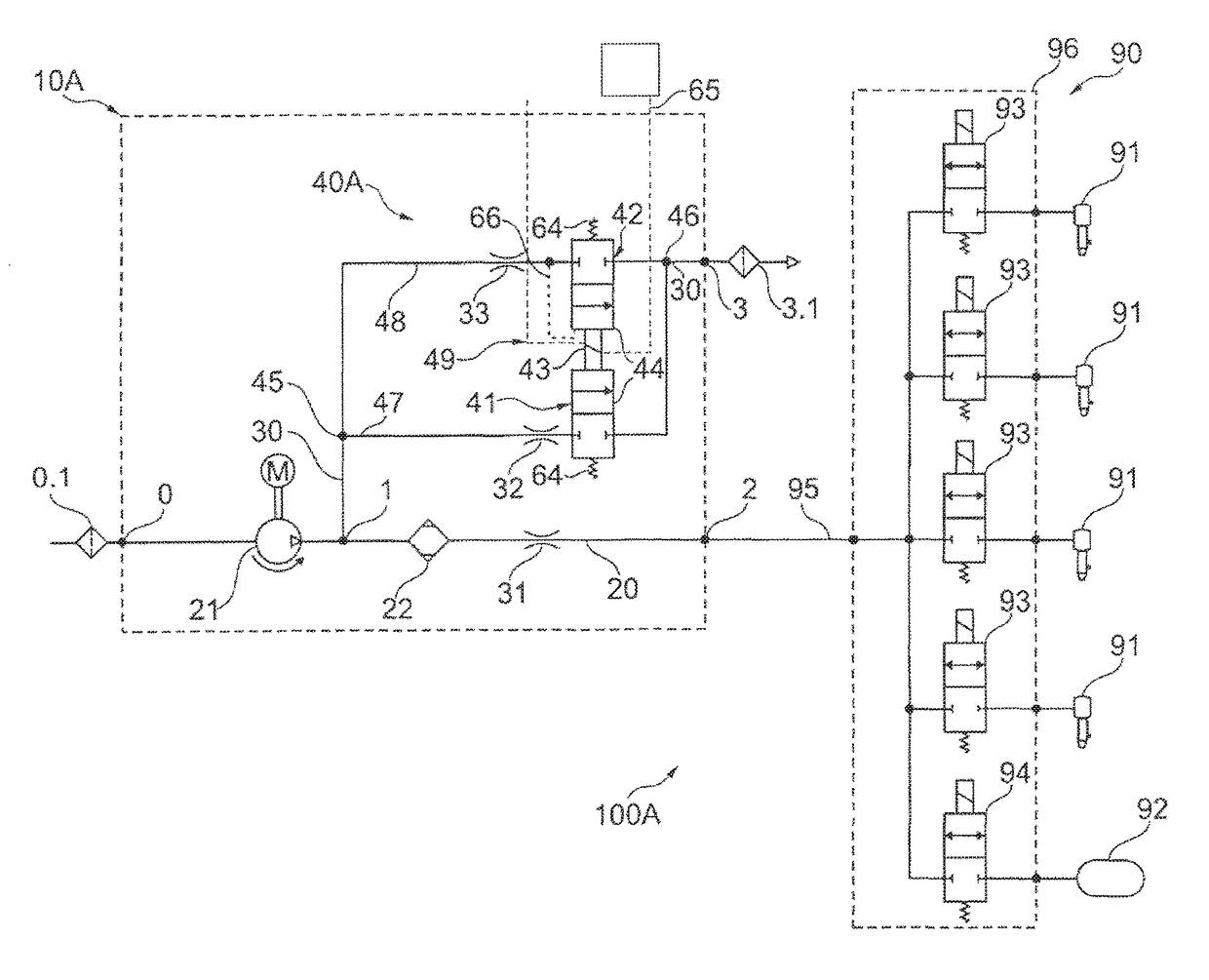 Compressed air supply installation, pneumatic system and method