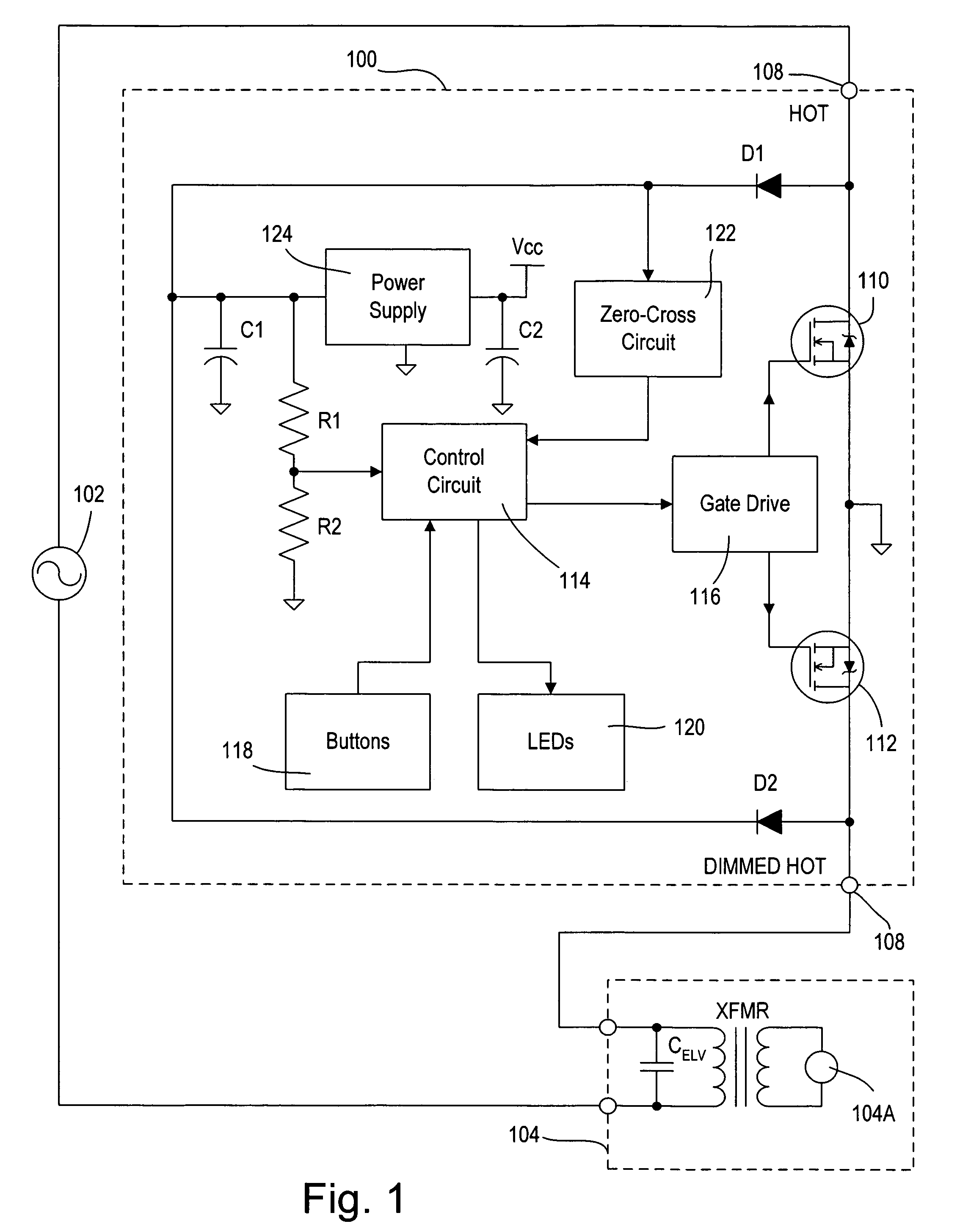 Dimmer having a power supply monitoring circuit