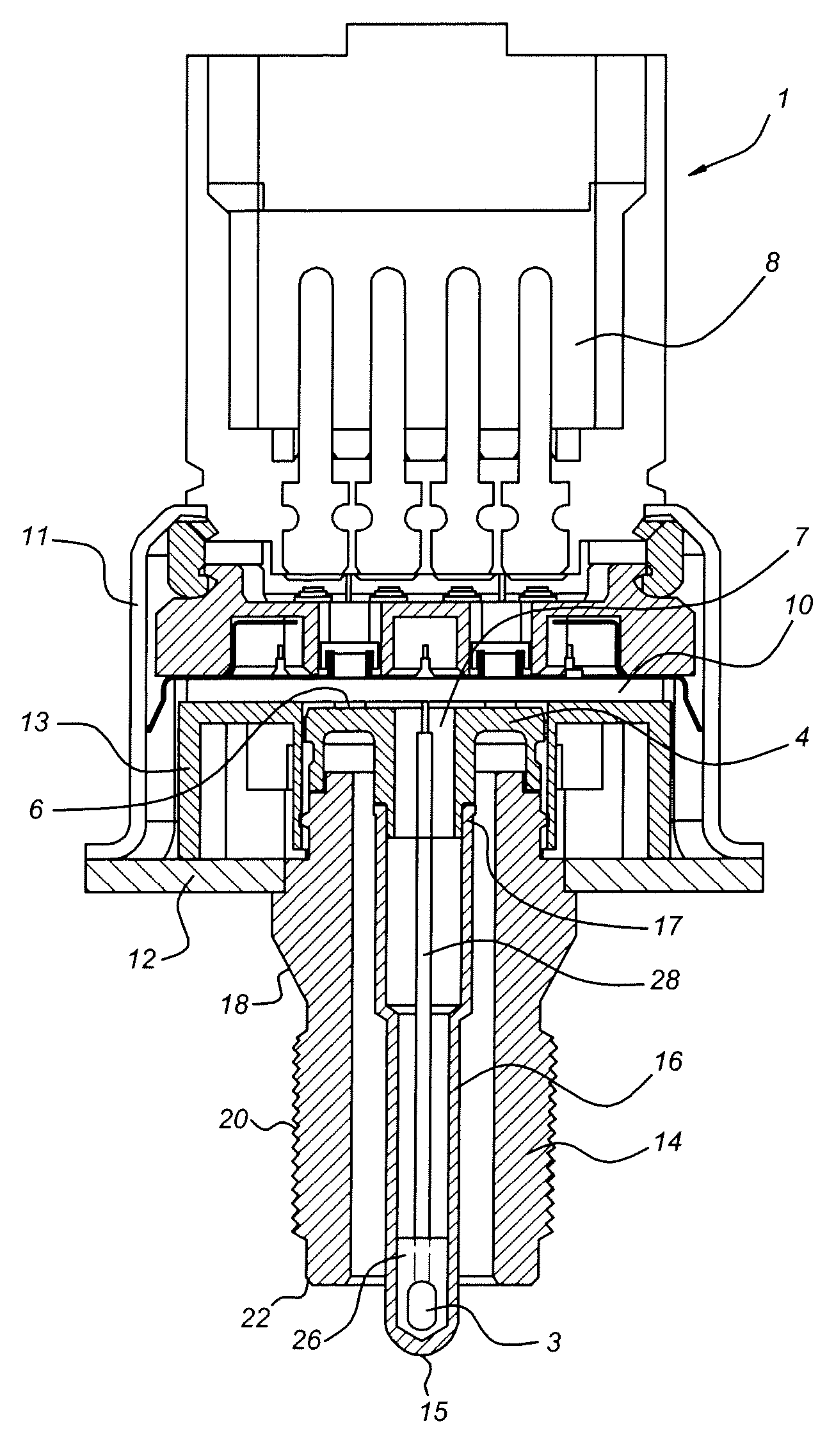 Sensor Arrangement for Measuring a Pressure and a Temperature in a Fluid