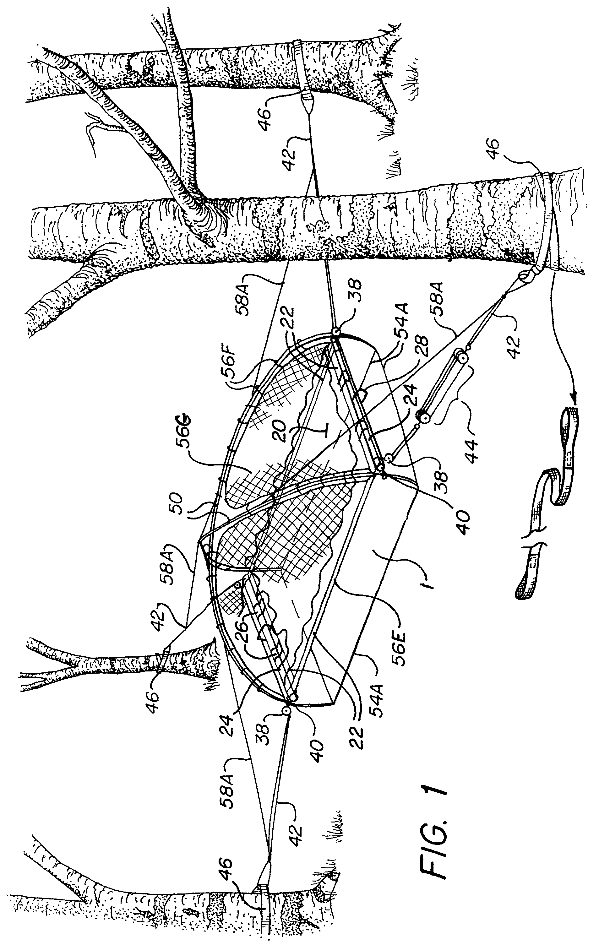 Backpacker's elevated, tensioned sleeping and observation surface with tent enclosures and method of use