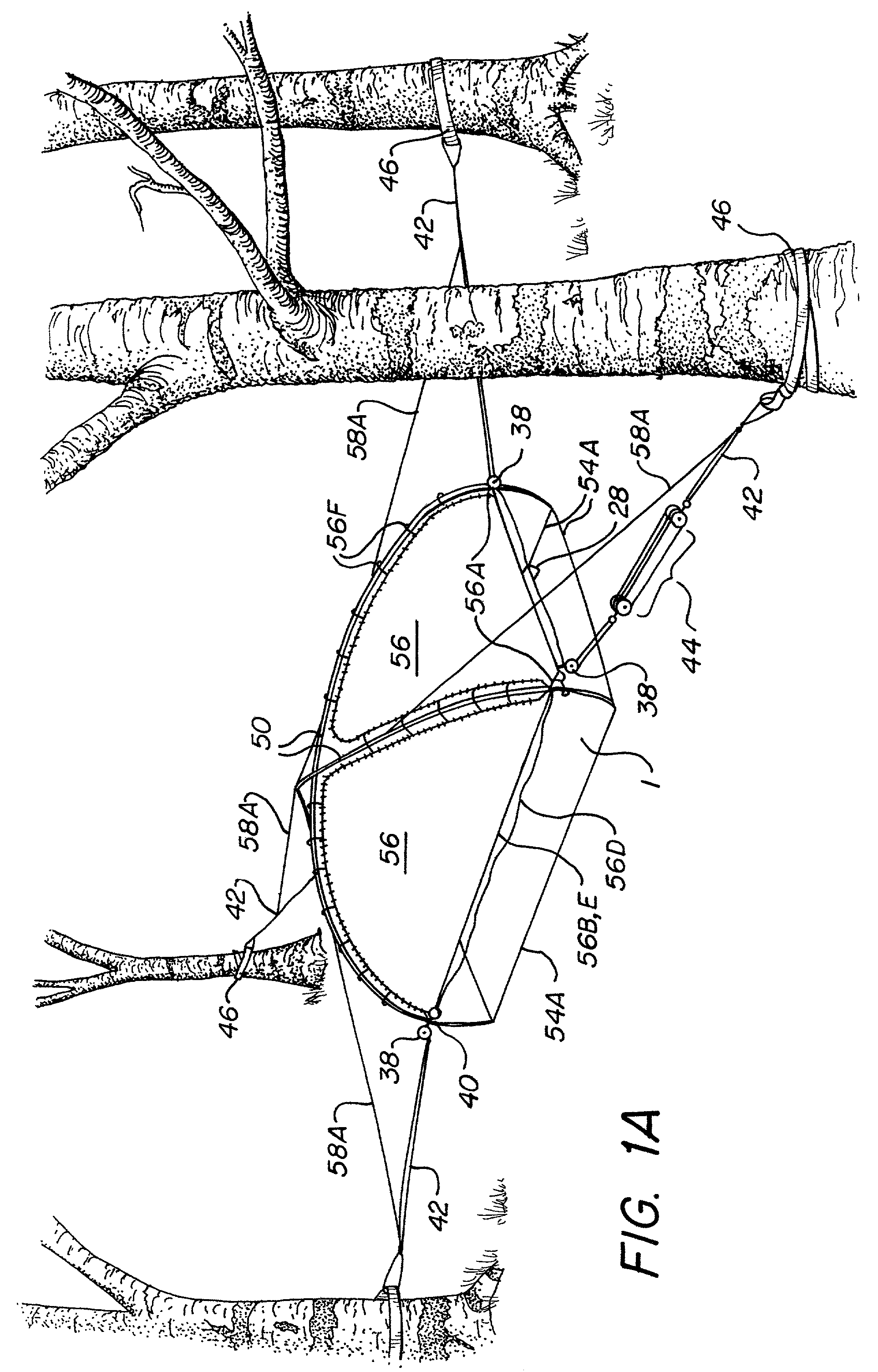 Backpacker's elevated, tensioned sleeping and observation surface with tent enclosures and method of use