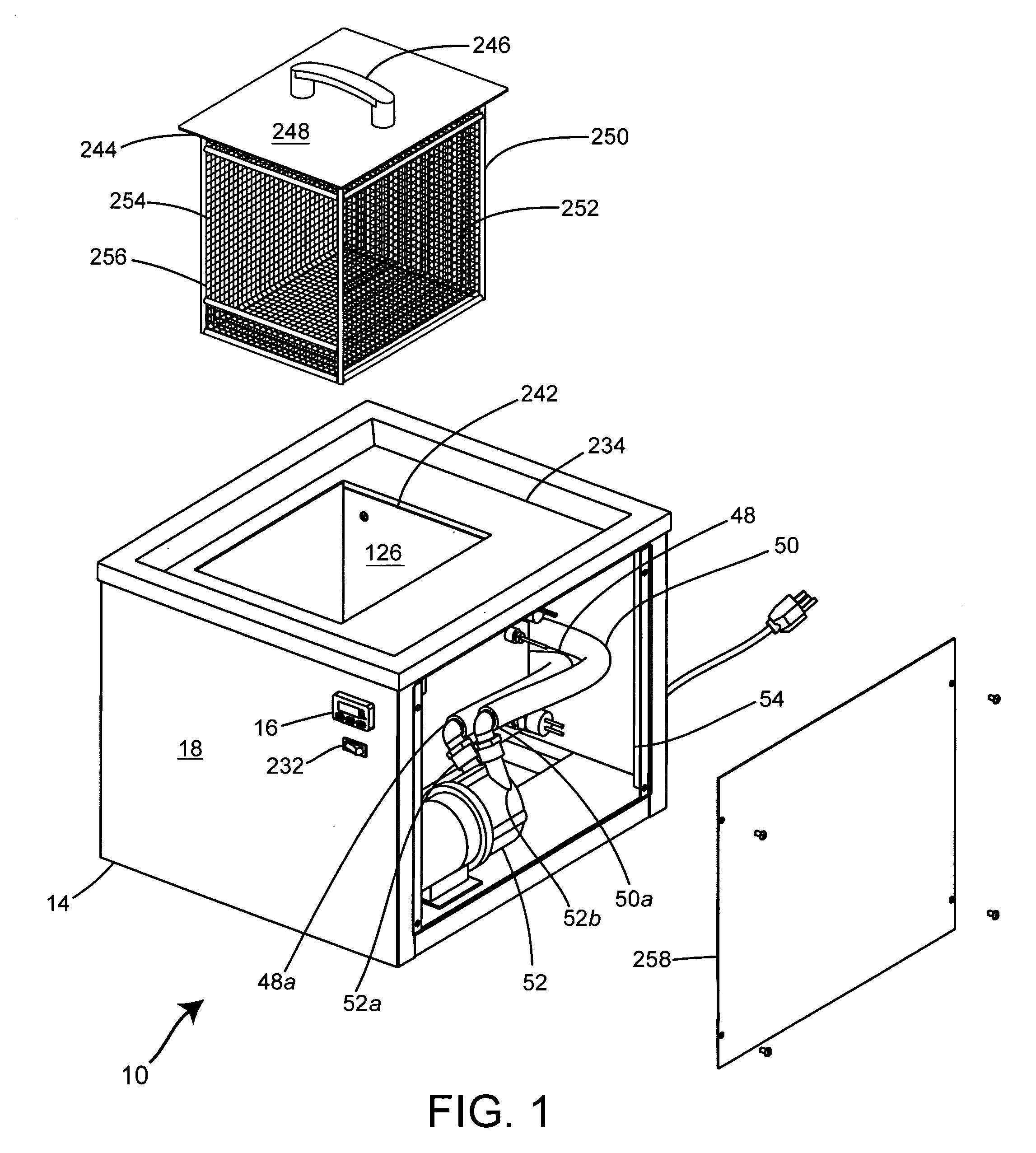 Apparatus for removing water-soluble support material from one or more rapid prototype parts