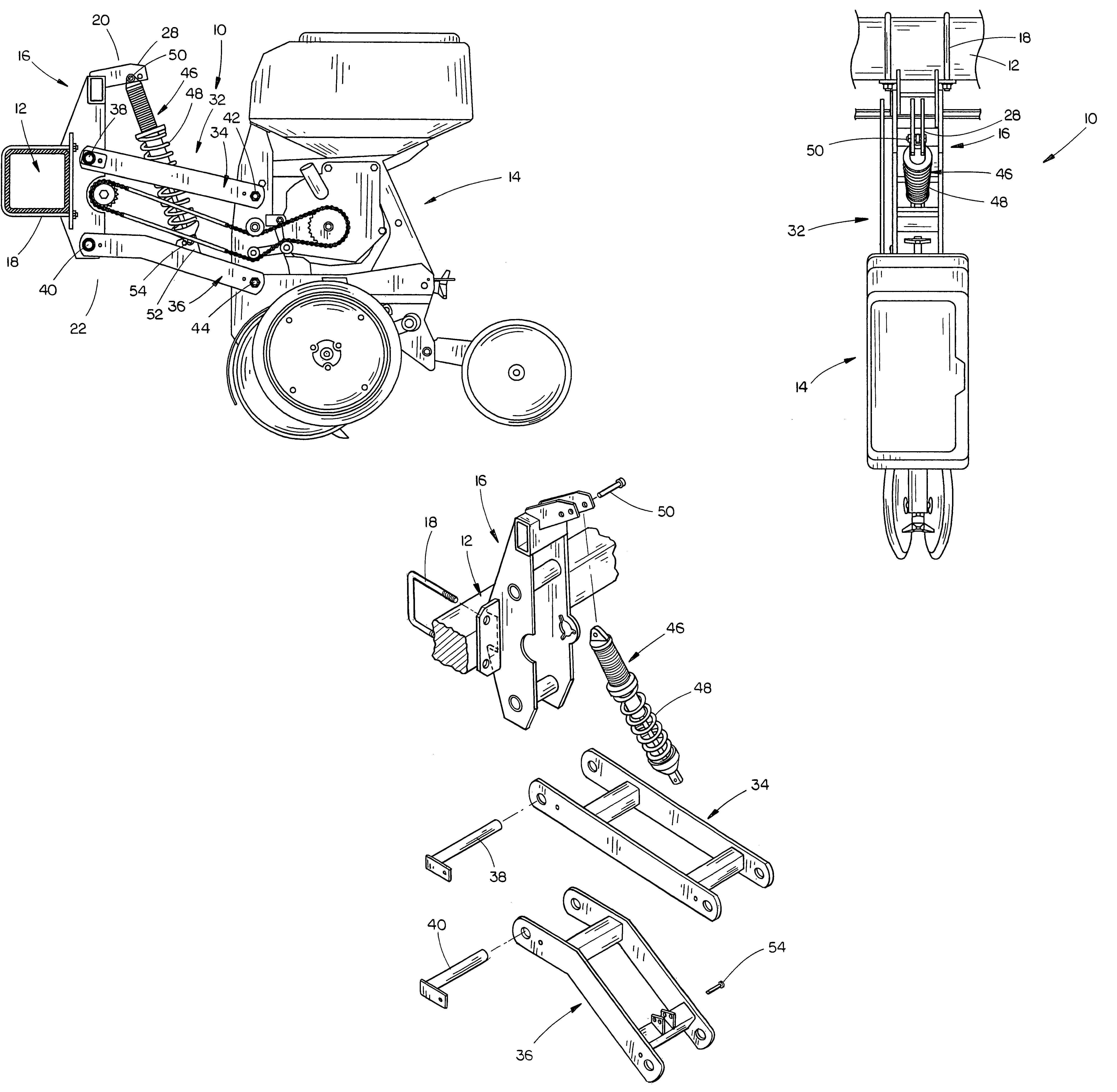 Suspension system for a row crop planter unit