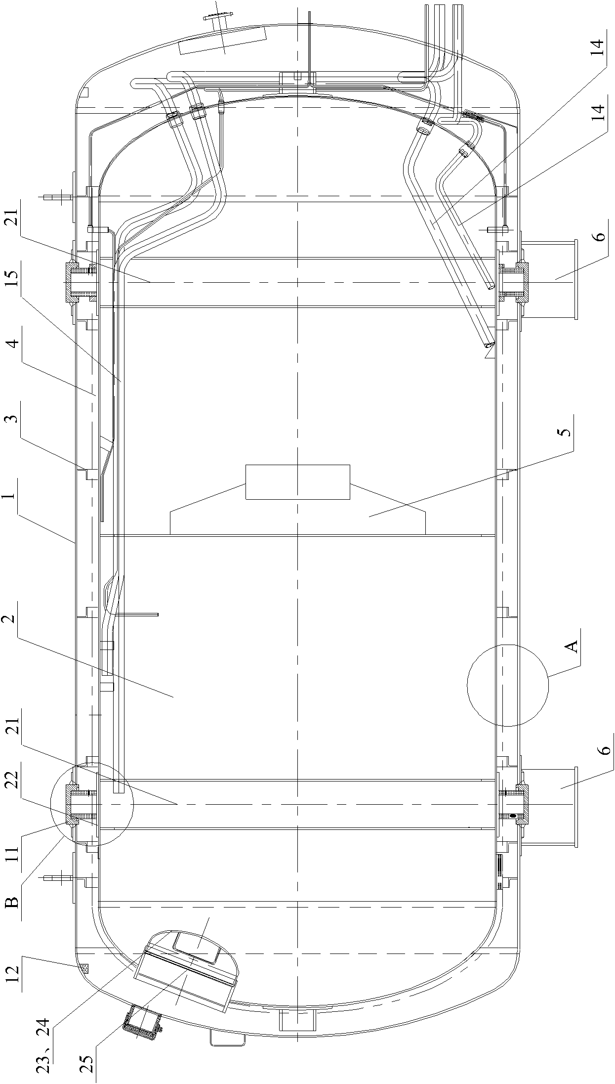 LNG storage tank for diesel-LNG hybrid power ship