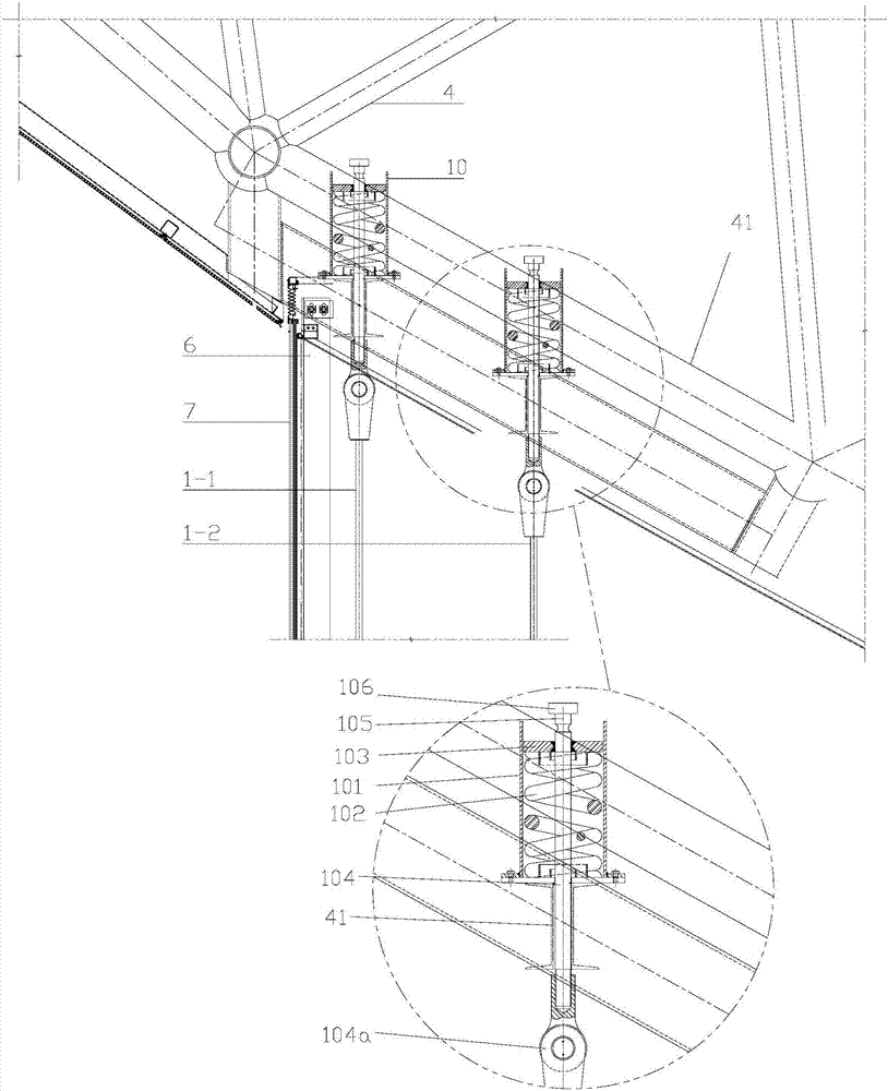 Supporting steel structure for curved exterior curtain wall with spring device suspender and its construction method