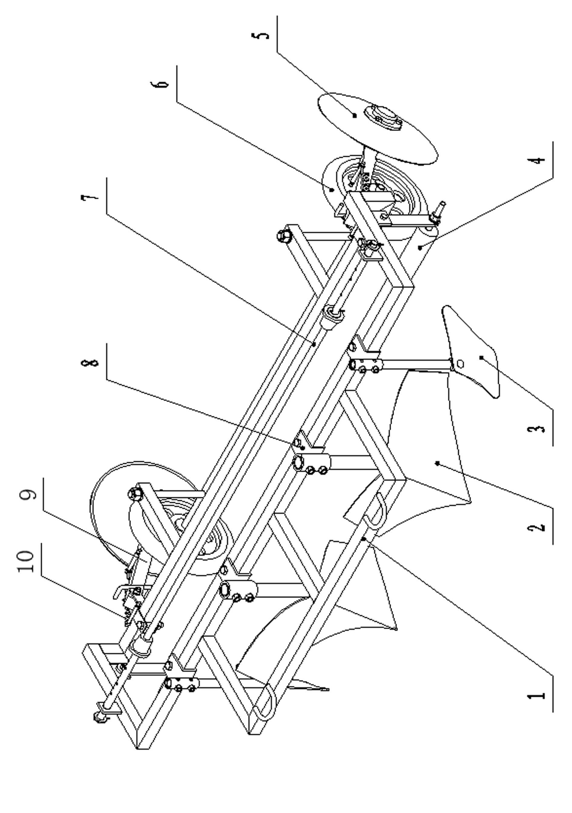 Trailed combined working machine for ridging, furrowing, paving films and covering soil on film edges