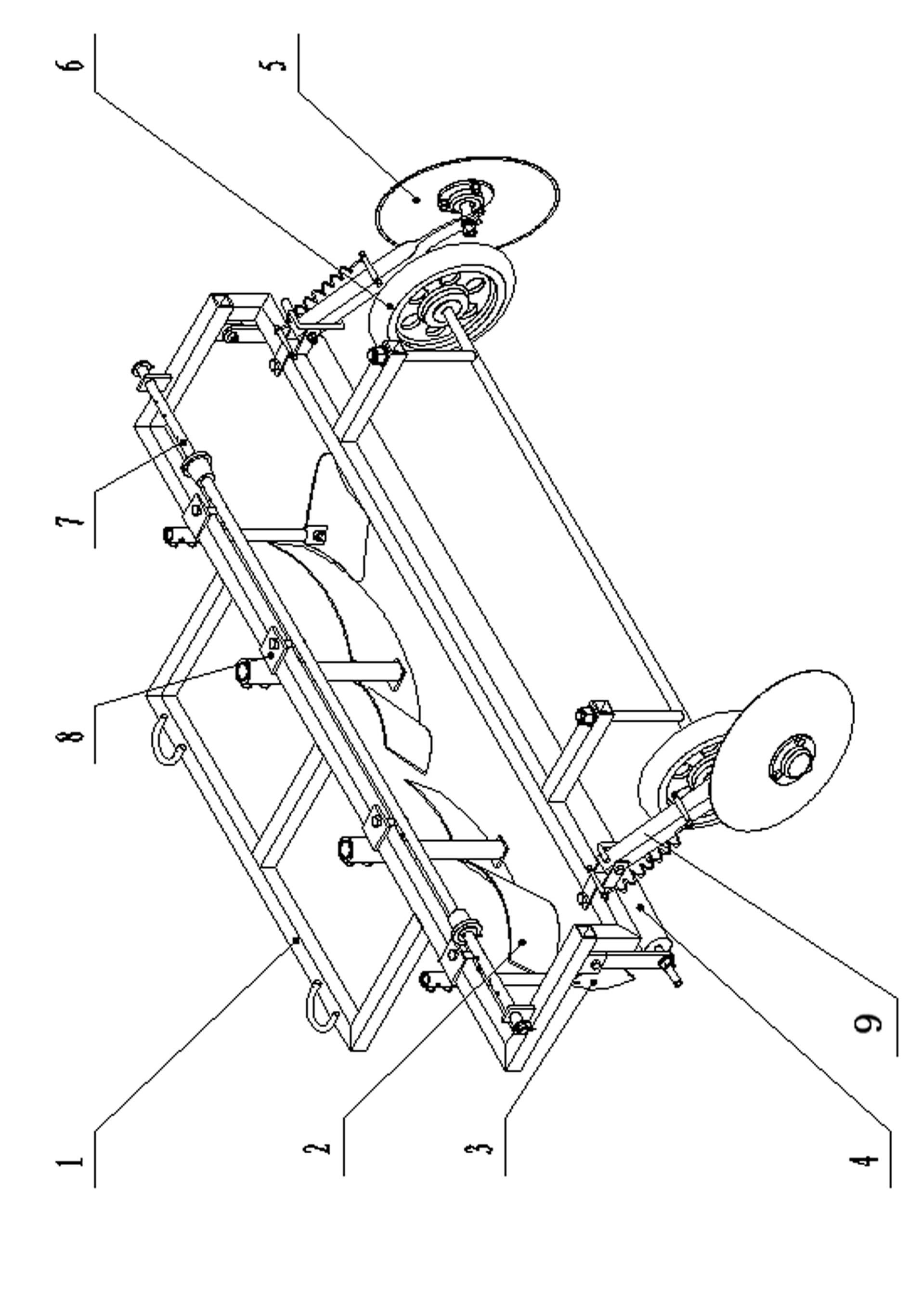 Trailed combined working machine for ridging, furrowing, paving films and covering soil on film edges