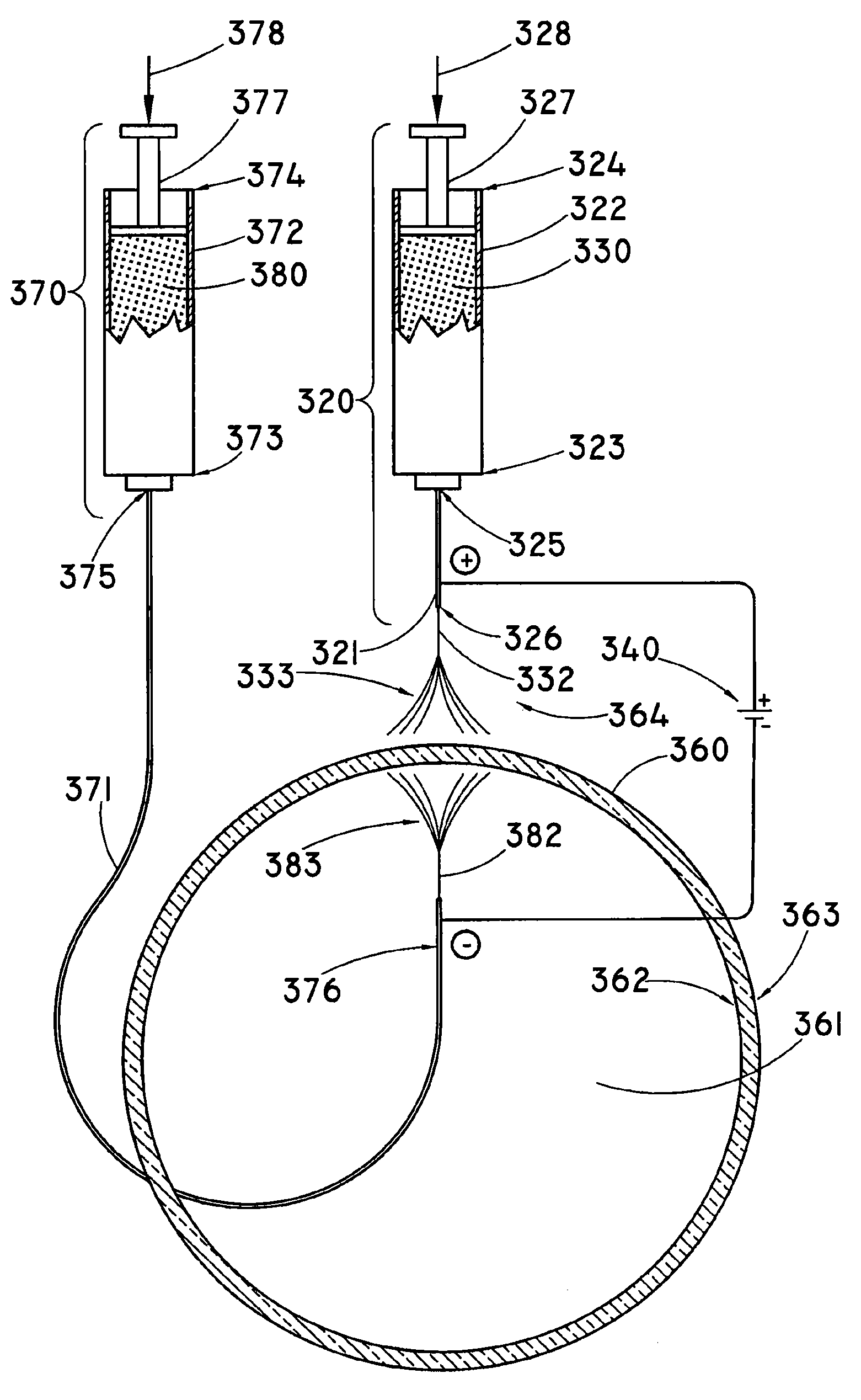 Needle-to-needle electrospinning