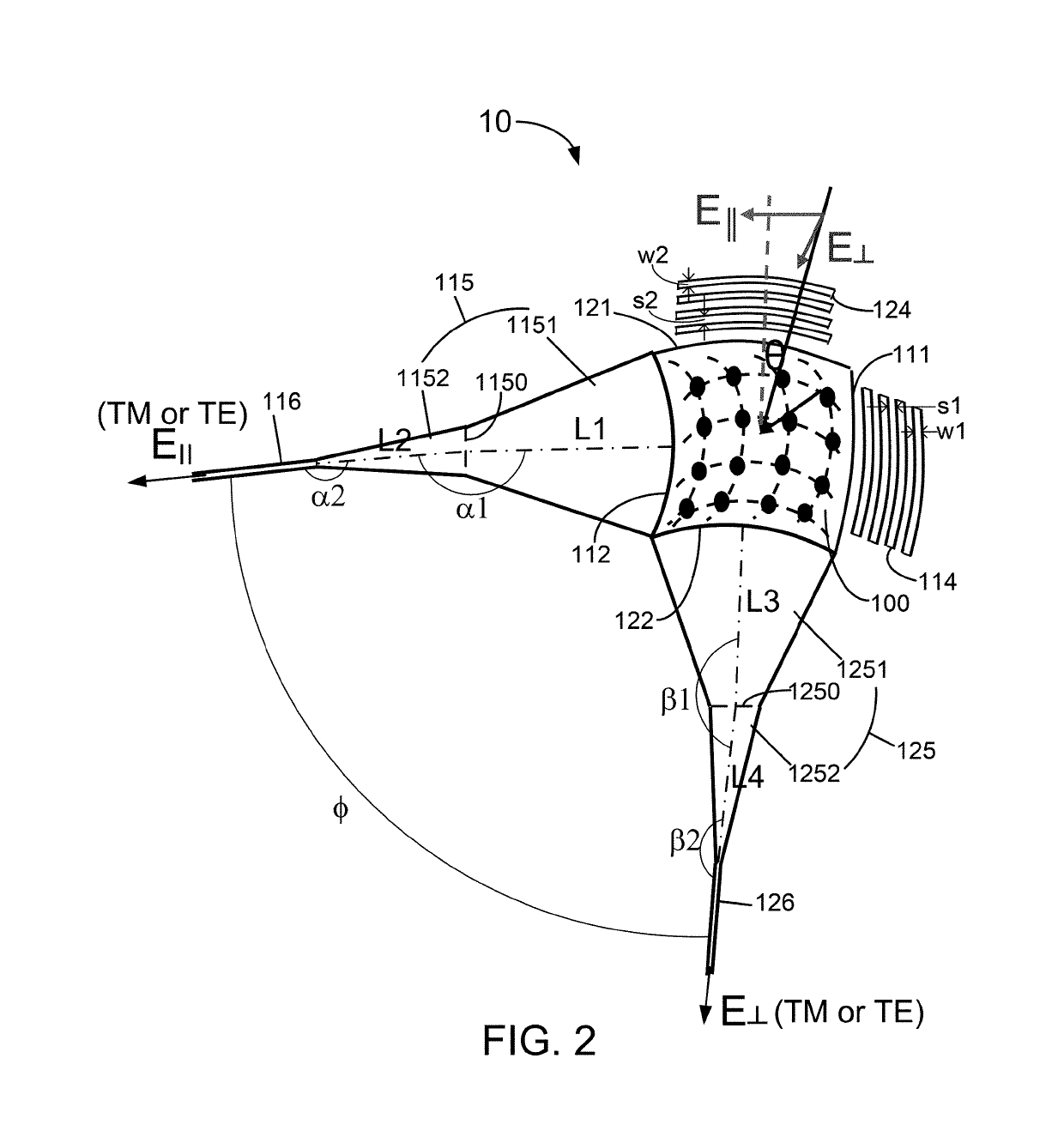 Surface gratings, photonics circuit, and method for wafer-level testing thereof