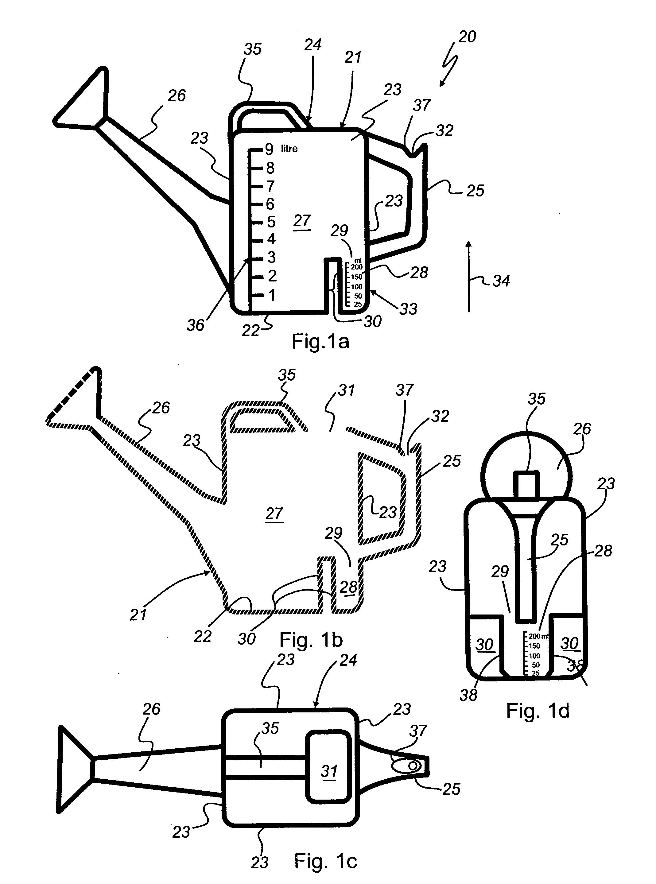 Container to receive liquids to aid in the volumetric measuring of the liquids