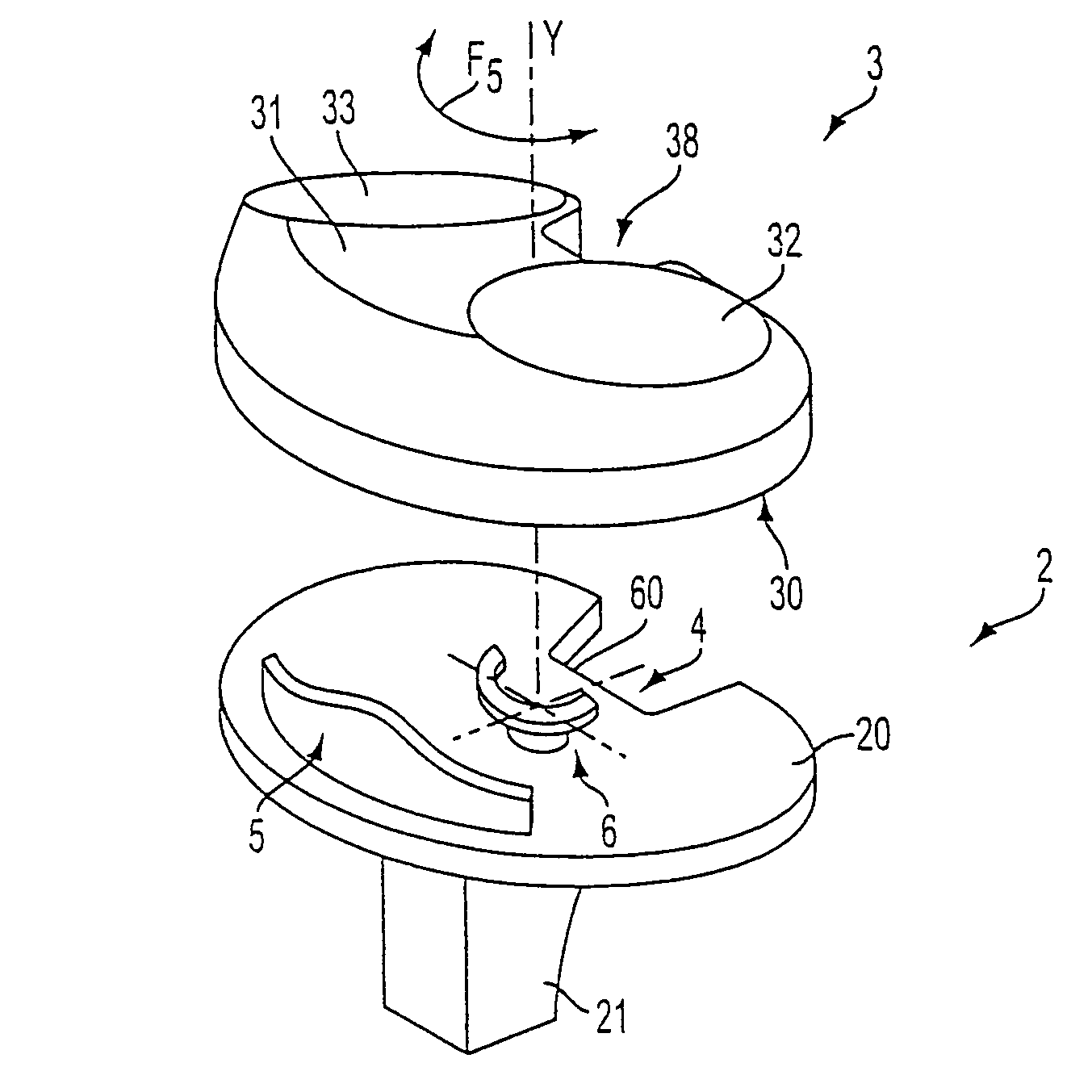 Knee prosthesis with a rotational plate