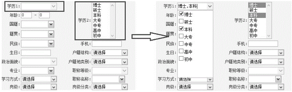 Method for achieving multiple-choice of drop-down list box