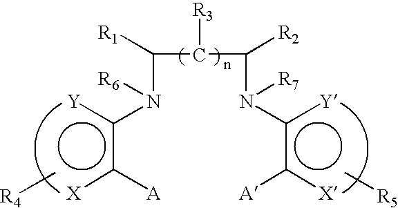 Bridged aromatic substituted amine ligands with donor atoms