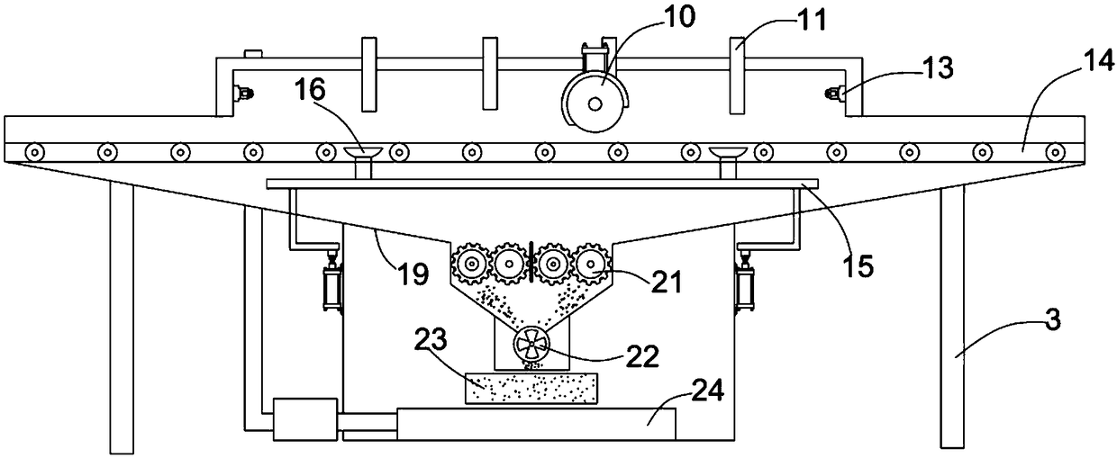 Plate glass dust removing, crushing and cutting machine