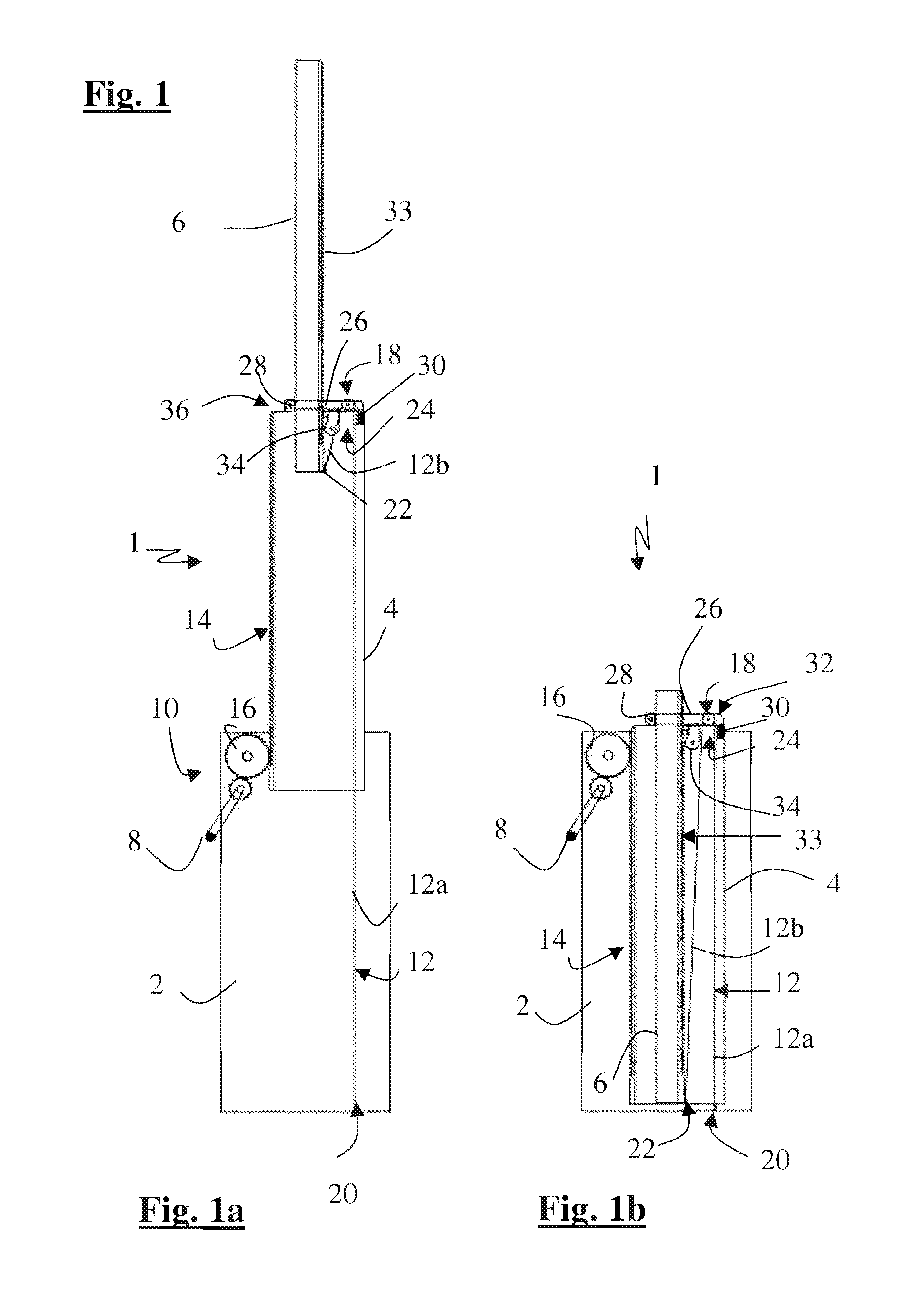 Telescopic lifting device with safety strap