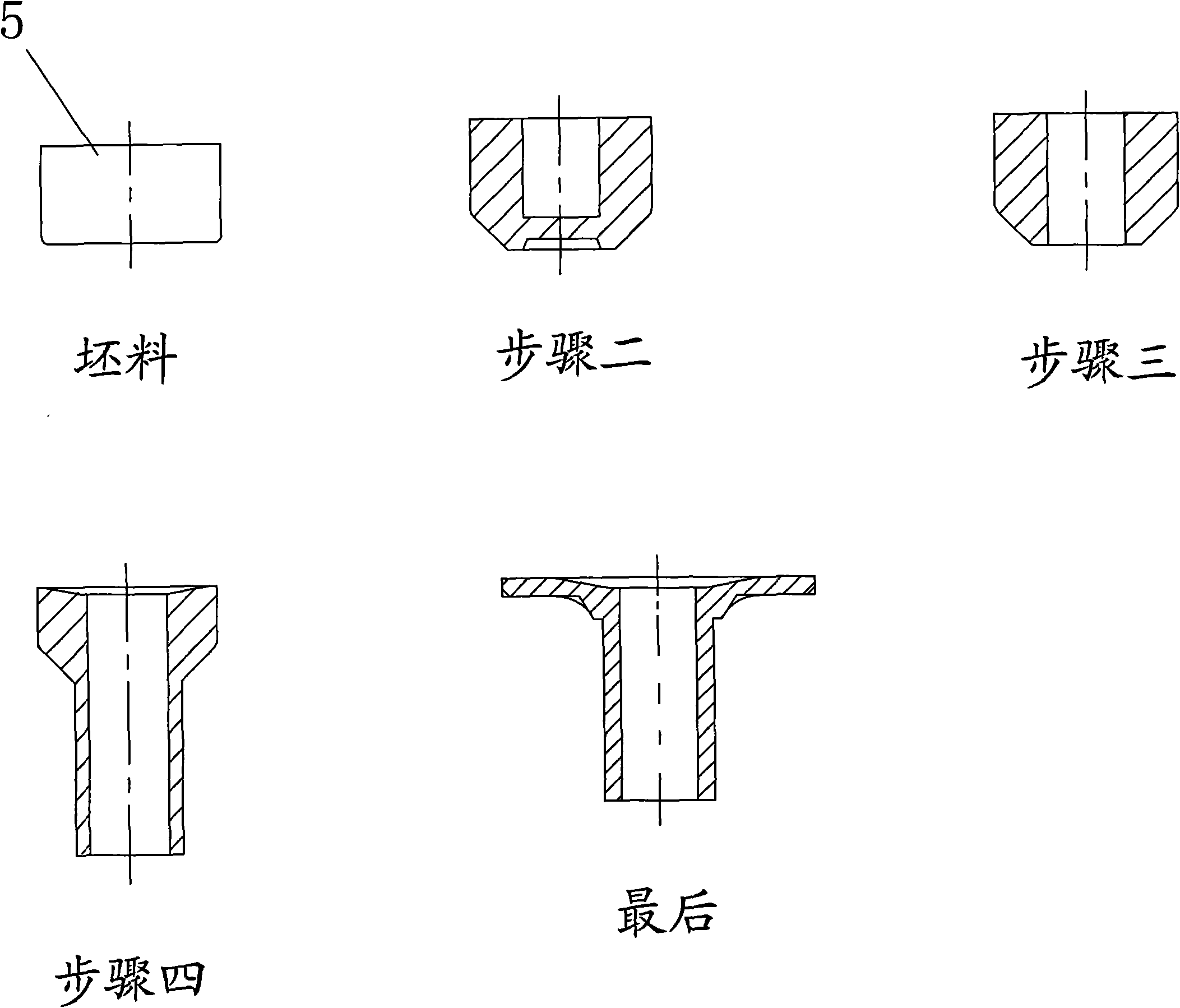 Cold heading extrusion forming processing method for shaft sleeve of clutch shaft of impeller type full-automatic washing machine