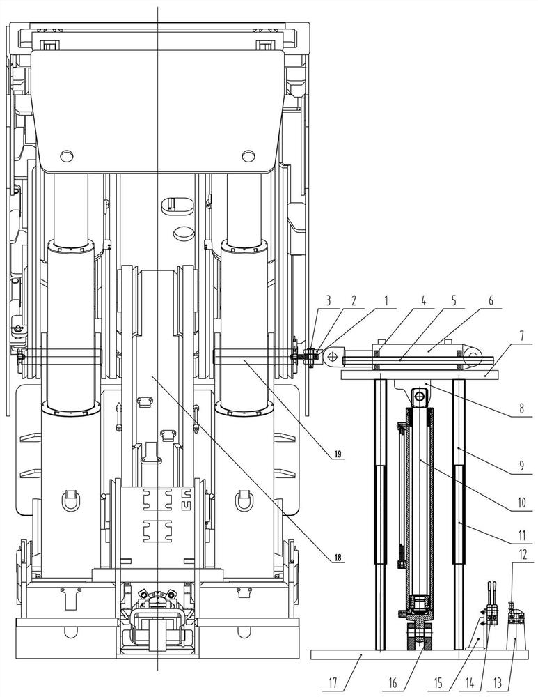 Hydraulic vertical hinge shaft dismantling device