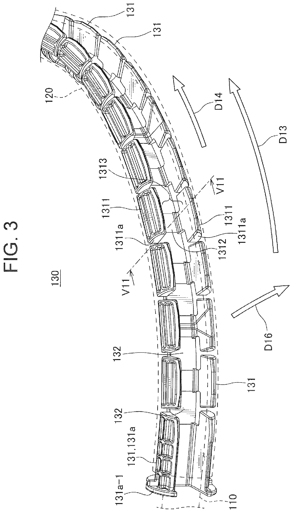 Curvature regulating member and power supply device