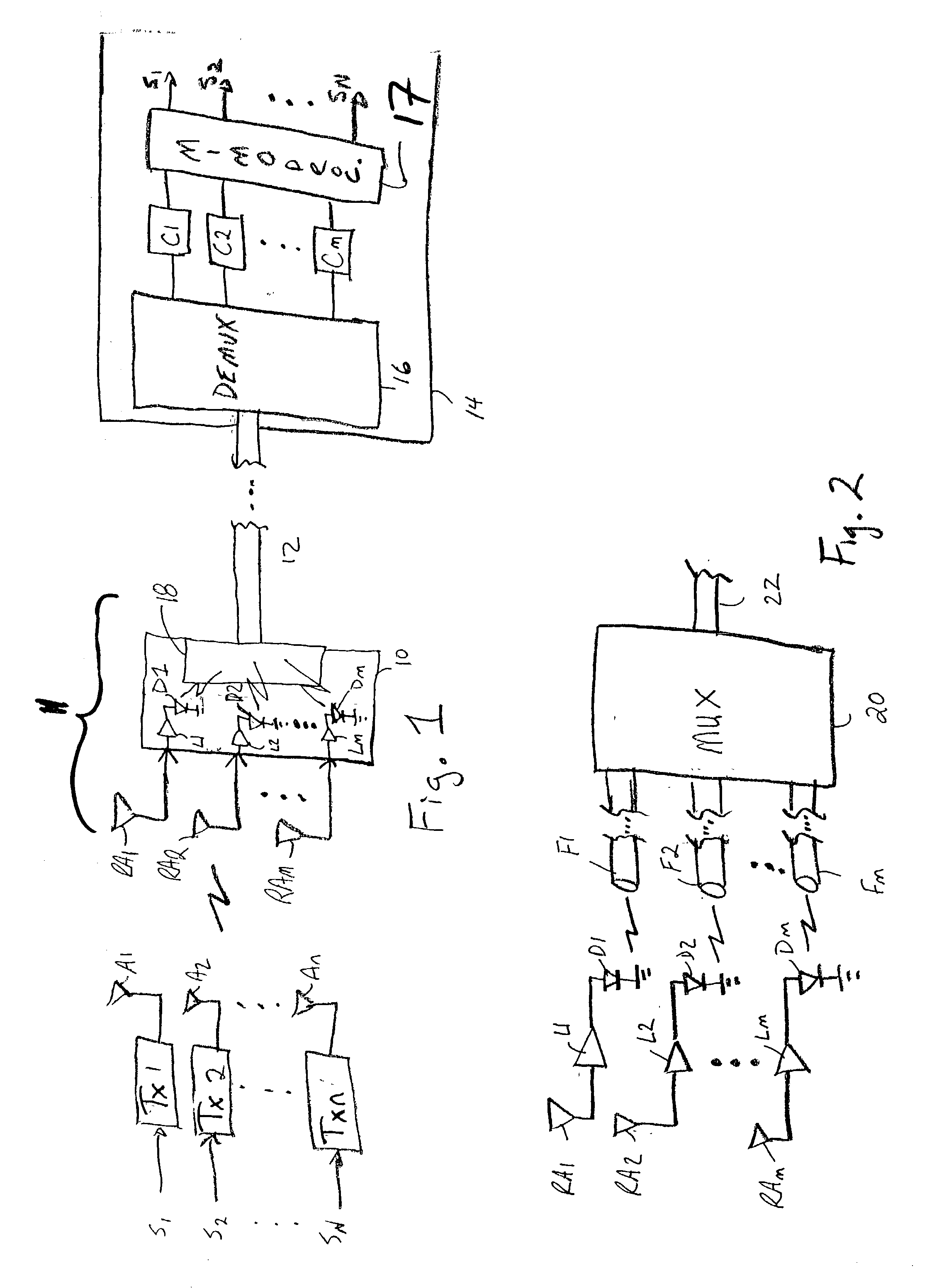 System for transporting multiple radio frequency signals of a multiple input, multiple output wireless communication system to/from a central processing base station