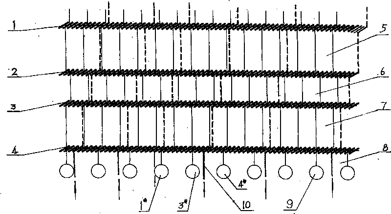 Cooling water pipe connected net for cooling walls of soft water blast furnace