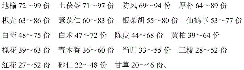 Traditional Chinese medicine formula for radiation proctitis treating and nursing