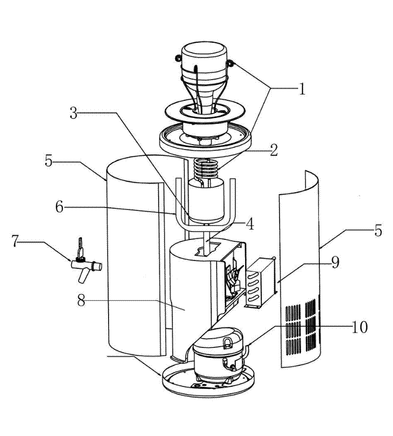 Rapid wine cooler with overhead wind bottle