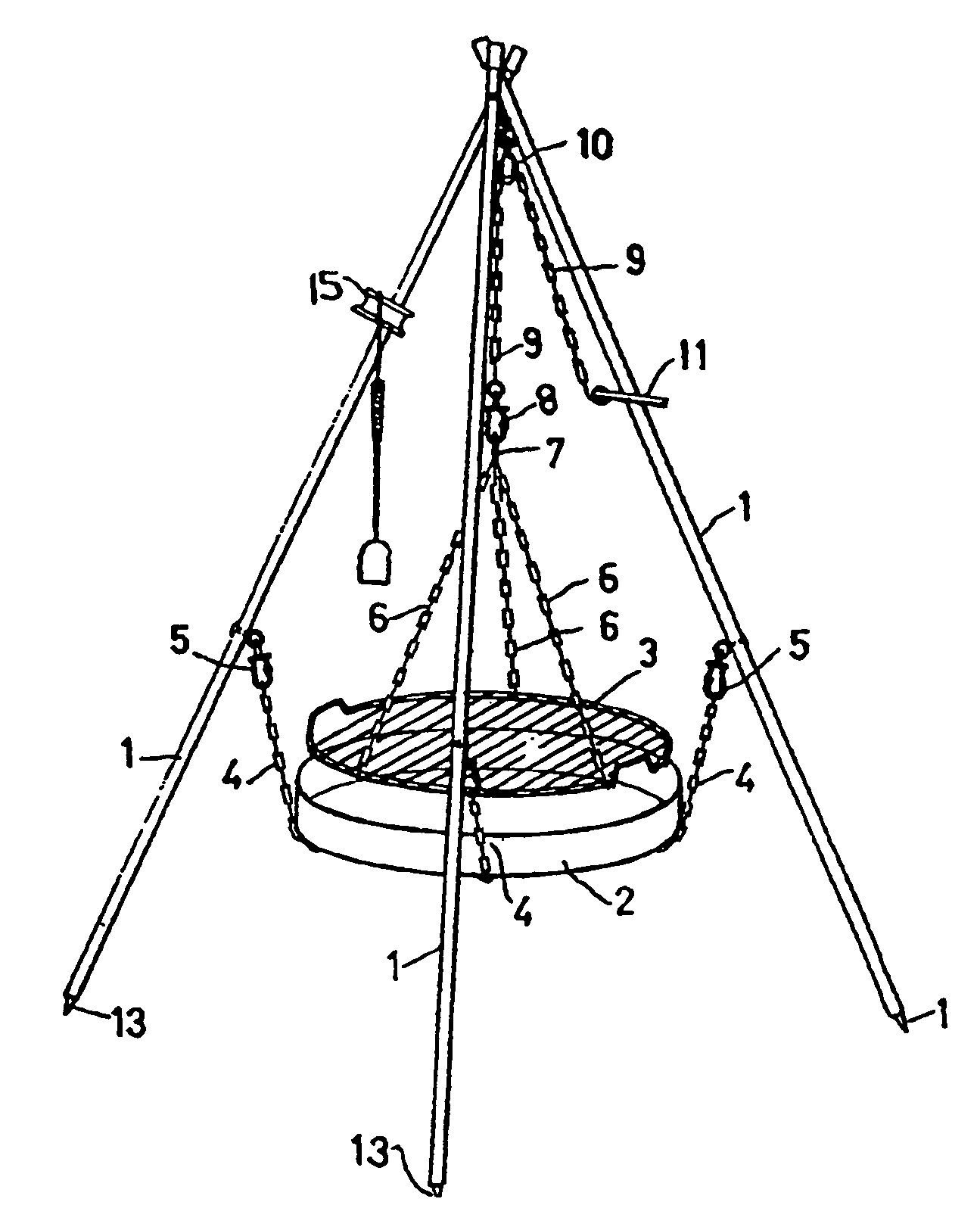 Adjustable campfire tripod