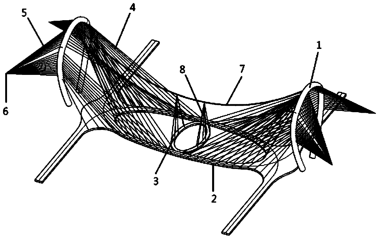 Space four-cable-surface double-amplitude curve-shaped cable-stayed bridge of canyon river terrain and construction method