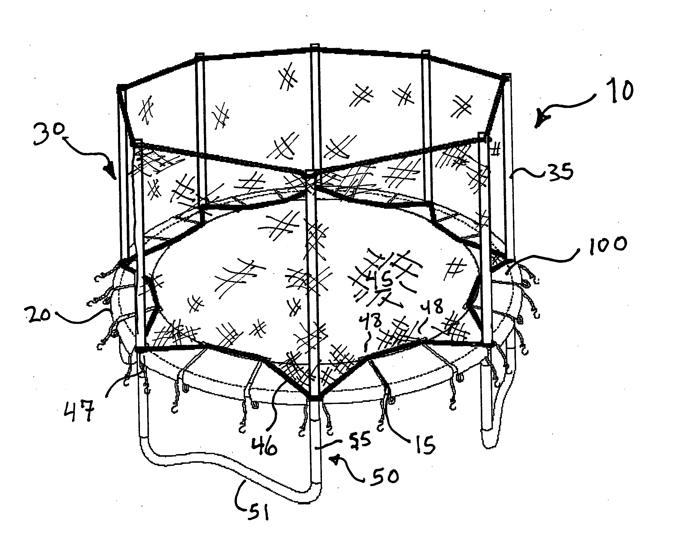 Weather and protective cover for a trampoline