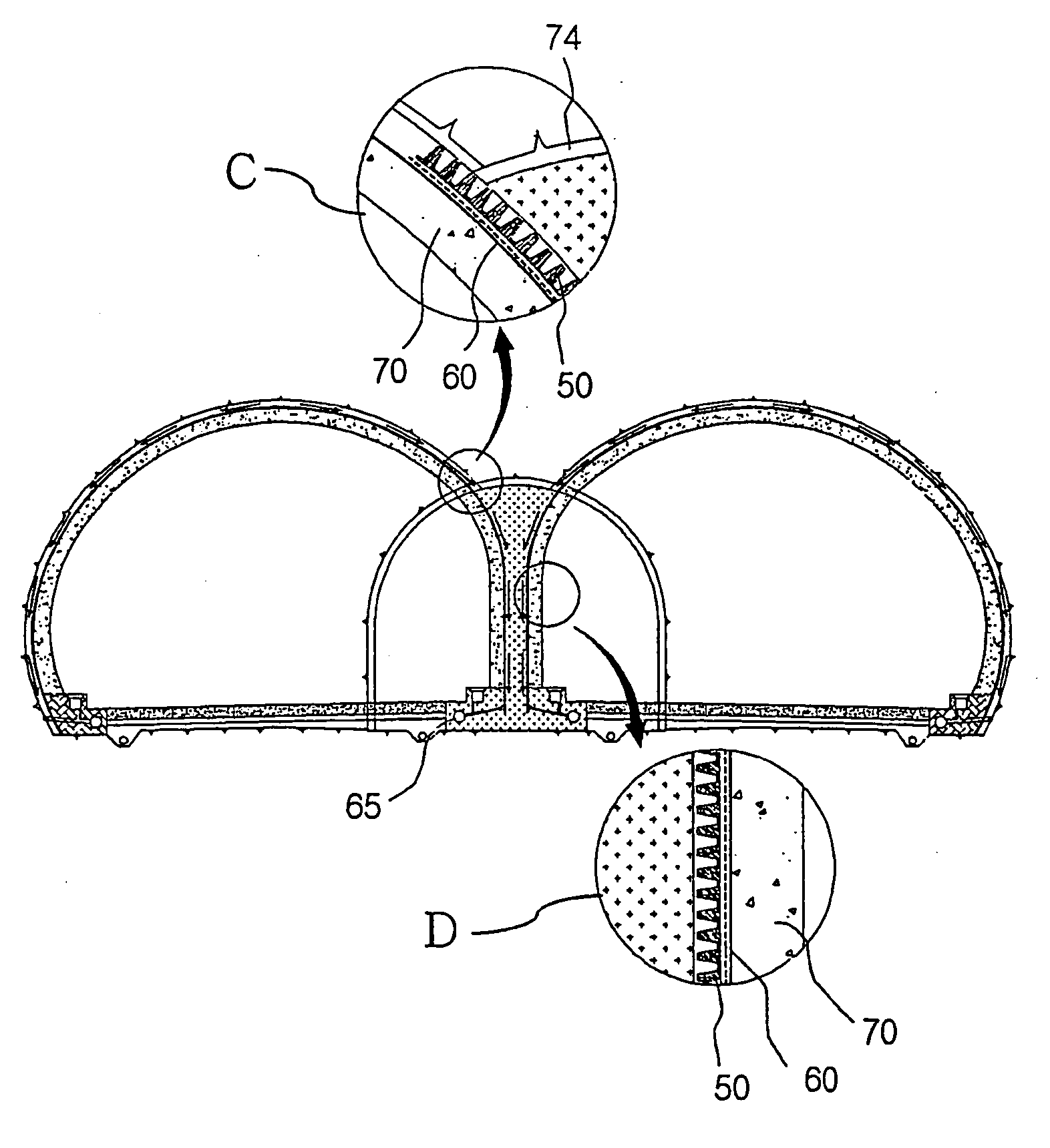 Structure of intermediate wall of three arch excavated tunnel and method for constructing the same